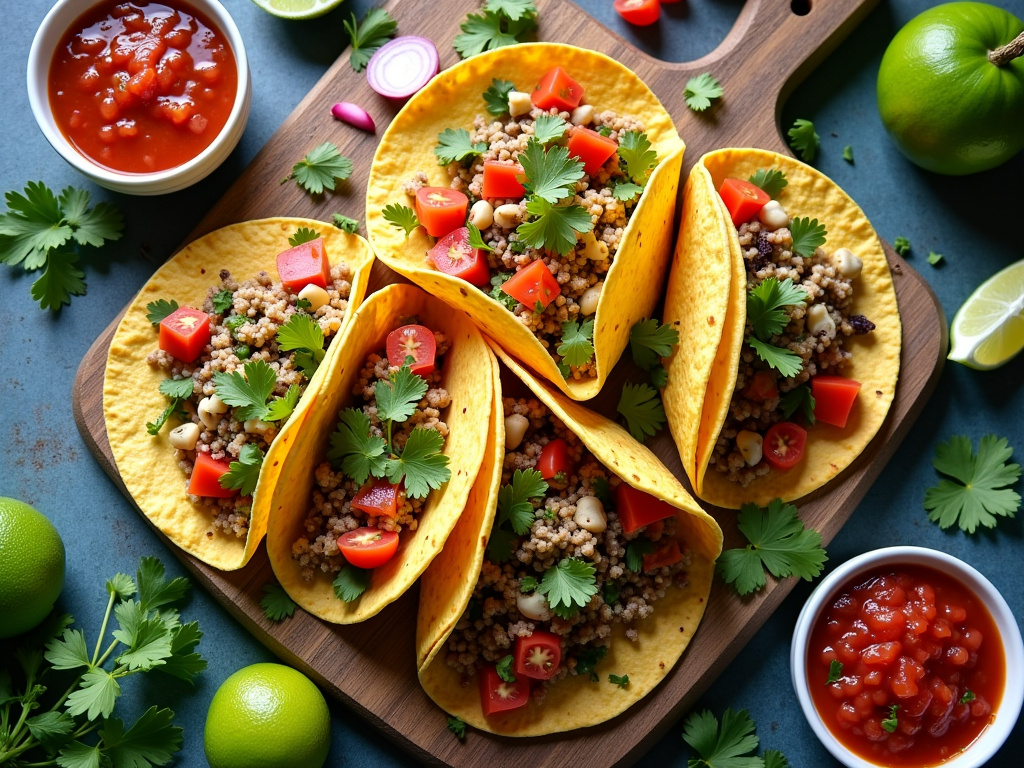 Variedad de tacos gigantes con salsas